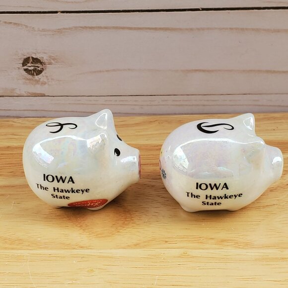 Vintage 1960s Lipco Iowa Hawkeye State Pig Salt & Pepper Shakers Ceramic Iridesc - Picture 10 of 16